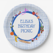 Gingham Picnic Modern Cute CUSTOM BIRTHDAY PARTY ペーパープレート (正面)