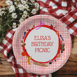 Gingham Picnic Modern Cute CUSTOM BIRTHDAY PARTY ペーパープレート