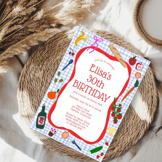 Gingham Picnic Modern Cute CUSTOM BIRTHDAY PARTY 招待状