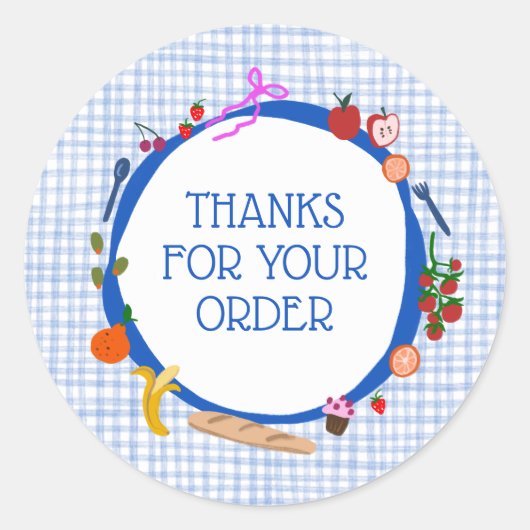Gingham Picnic Modern Cute CUSTOM ORDER THANK YOU ラウンドシール (正面)