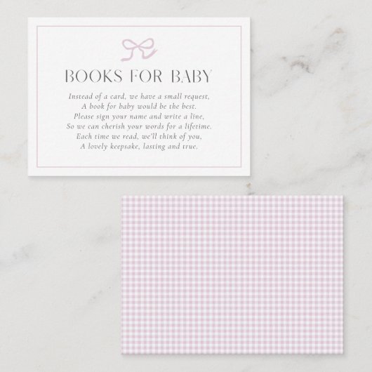 Gingham Pink Bow Baby Girl Baby Shower Books for B 名刺 (正面/裏面)