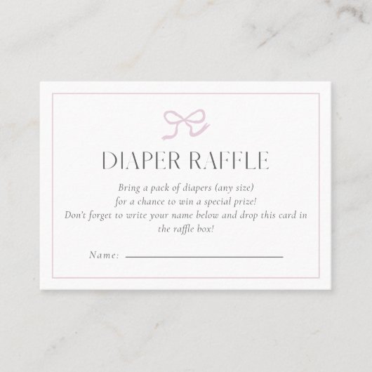 Gingham Pink Bow Baby Girl Baby Shower Diaper Raff 名刺 (正面)