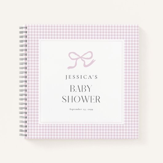 Gingham Pink Bow Baby Girl Baby Shower Guest Book ノートブック (正面)