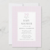 Gingham Pink Bow Baby Girl Baby Shower Invitation 招待状 (正面)