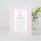 Gingham Pink Bow Baby Girl Baby Shower Invitation 招待状 (スタンド正面)