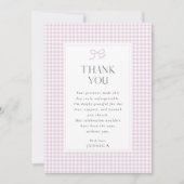 Gingham Pink Bow Baby Girl  Thank You Card 招待状 (正面)