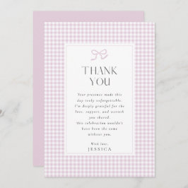 Gingham Pink Bow Baby Girl  Thank You Card 招待状