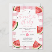 Gingham Pink Bow Watermelon Baby Shower 招待状 (正面)
