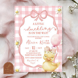 Gingham Pink Daisy Yellow Duck Baby Shower 招待状