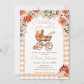 Gingham Pumpkin Stroller Baby Sprinkle Baby Shower 招待状 (正面)
