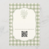 Gingham QR Code Sage Green Floral Bridal Shower 招待状 (裏面)