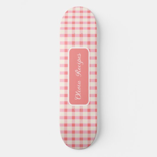 Gingham Recipes Blush Pink Check Cute Feminine スケートボード (正面)