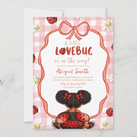  Gingham Red Ladybug Baby Shower Invitation 招待状 (正面)