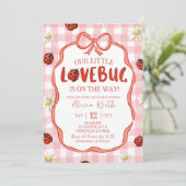 Gingham Red Lovebug Baby Shower 招待状 (スタンド正面)