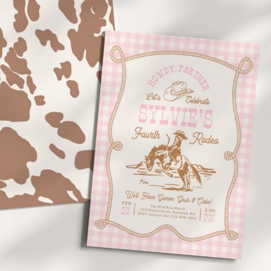 Gingham Rope Cowgirl Birthday Invitation 招待状