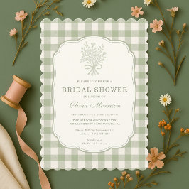 Gingham Sage Green Bridal Shower 招待状