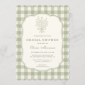 Gingham Sage Green Bridal Shower 招待状 (正面)