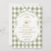 Gingham Sage Green Little Lamb Baby Shower 招待状 (正面)