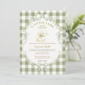 Gingham Sage Green Little Lamb Baby Shower 招待状 (スタンド正面)