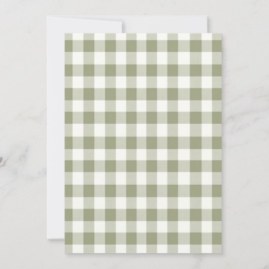 Gingham Sage Green Little Lamb Baby Shower 招待状 (裏面)