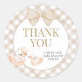 Gingham Silly Goose Baby Shower ラウンドシール (正面)
