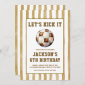 Gingham Soccer Football Birthday Invitation 招待状 (正面/裏面)