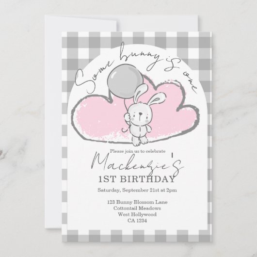 Gingham Some Bunny Is One Birthday Personalized 招待状 (正面)