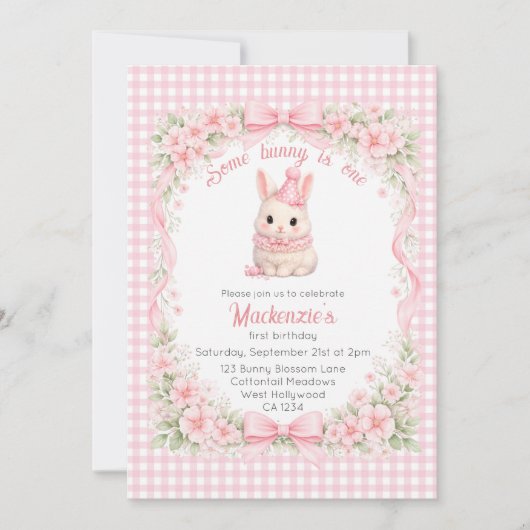 Gingham Some Bunny Is One Birthday Personalized 招待状 (正面)