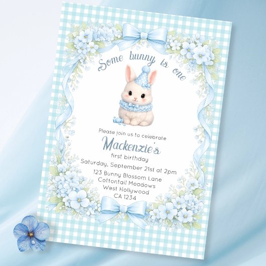 Gingham Some Bunny Is One Birthday Personalized 招待状