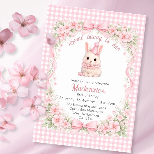 Gingham Some Bunny Is One Birthday Personalized 招待状