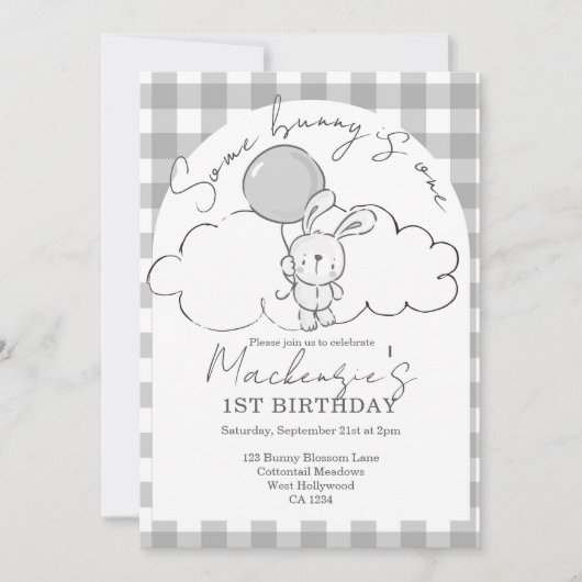 Gingham Some Bunny Is One Birthday Personalized 招待状 (正面)