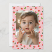 Gingham Strawberry Berry 1st Birthday Party Photo 招待状 (裏面)