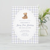 Gingham Teddy Bear Beary First Birthday Invitation 案内状 (スタンド正面)