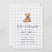 Gingham Teddy Bear Picnic First Birthday  招待状 (正面)