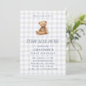 Gingham Teddy Bear Picnic First Birthday  招待状 (スタンド正面)
