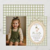 Gingham Two Silly Goose 2nd Birthday Photo 招待状 (正面/裏面)