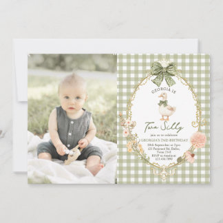 Gingham Two Silly Goose 2nd Birthday Photo 招待状