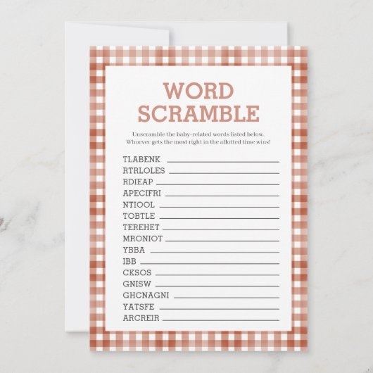 Gingham Watercolor Baby Shower Game Card 招待状 (裏面)