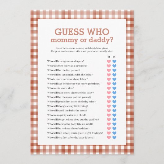 Gingham Watercolor Baby Shower Games Card 招待状 (正面)
