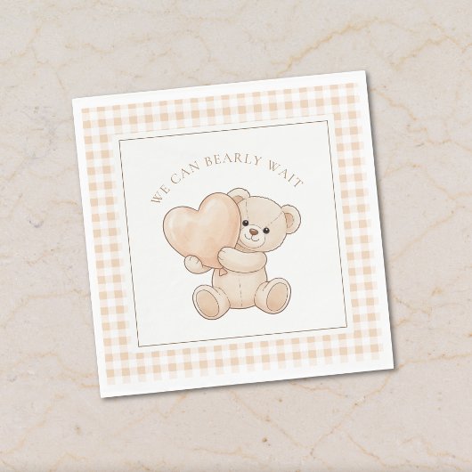 Gingham We Can Bearly Wait Baby Shower Napkins スタンダードランチョンナプキン