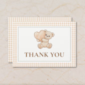 Gingham we can bearly wait baby shower, teddy bear サンキューカード