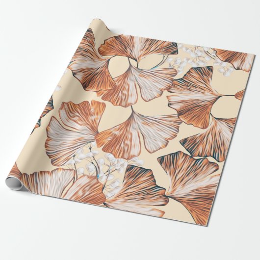 Gingko with fruits seamless pattern. Watercolor fl ラッピングペーパー (アンロールド)