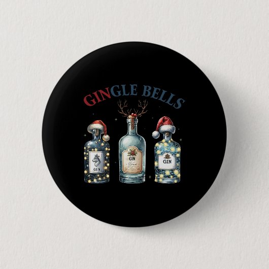 Gingle Bells Funny Gin Gin Bells Christmas Tree Me 缶バッジ (正面)