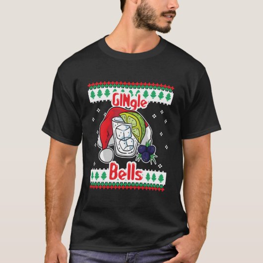 Gingle Bells Gin Tonic Glass Santa Ugly Tシャツ (正面)