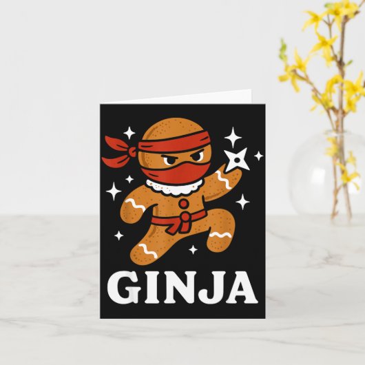 Ginjas Gingerbread Ninja Funny Christmas Cookie Bo カード (黄色い花)