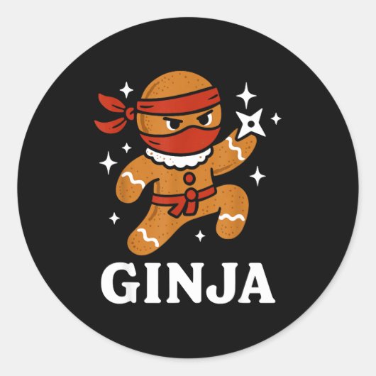 Ginjas Gingerbread Ninja Funny Christmas Cookie Bo ラウンドシール (正面)