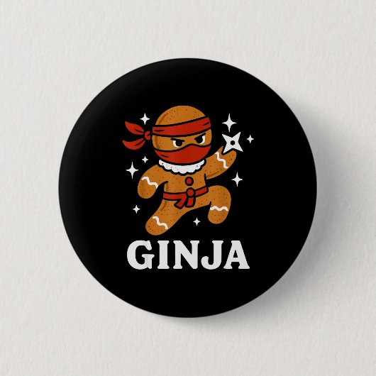 Ginjas Gingerbread Ninja Funny Christmas Cookie Bo 缶バッジ (正面)