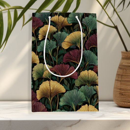Ginkgo Leaf Pattern Jewel Tones Gift Bag ミディアムペーパーバッグ