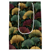 Ginkgo Leaf Pattern Jewel Tones Gift Bag ミディアムペーパーバッグ (裏面)