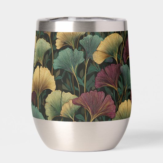 Ginkgo Leaf Pattern Teal Burgundy (背面)